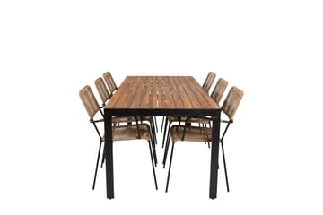 Bois Spisegruppe 200cm + 6 Lindos Karmstoler - Svart - Hagemøbler & utemiljø - Hagegruppe - Spisegrupper hage