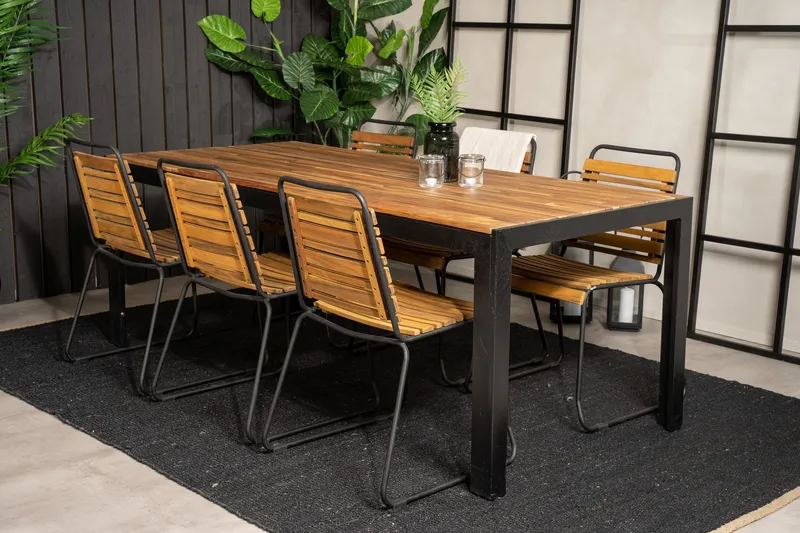 Bois Spisegruppe 200cm + 6 Spisestoler - Natur/Svart - Hagemøbler & utemiljø - Hagegruppe - Spisegrupper hage