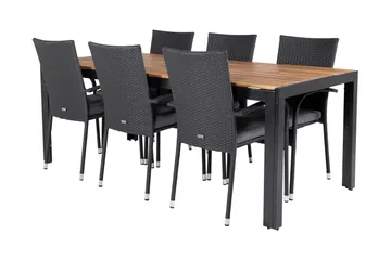 Bois Spisegruppe 200cm + 6 Anna Karmstoler - Svart/Grå - Hagemøbler & utemiljø - Hagegruppe - Spisegrupper hage