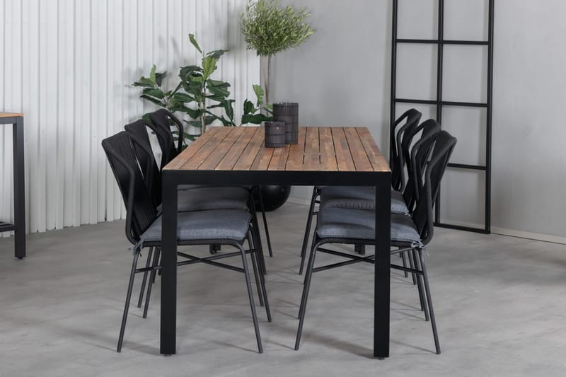 Bois Spisegruppe 205cm + 6 Julian Spisestoler - Svart/Brun - Hagemøbler & utemiljø - Hagegruppe - Spisegrupper hage