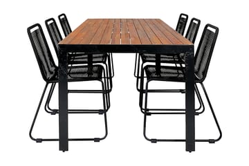 Bois Spisegruppe 205cm+6 Lindos Stablebare Stoler - Svart/Grå - Hagemøbler & utemiljø - Hagegruppe - Spisegrupper hage