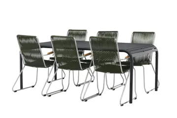 Borneo Spisegruppe 200 cm + 6 Bois Karmstoler - Grønn/Svart - Hagemøbler & utemiljø - Hagegruppe - Spisegrupper hage