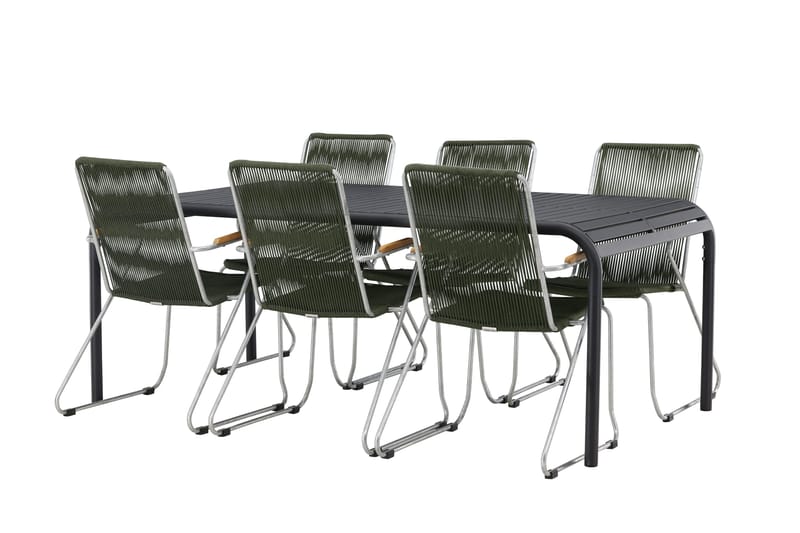 Borneo Spisegruppe 200 cm + 6 Bois Karmstoler, Grønn/Svart