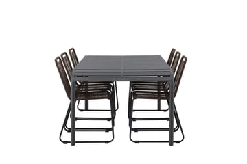 Borneo Spisegruppe 200 cm + 6 Lindos Spisestoler - Brun/Svart - Hagemøbler & utemiljø - Hagegruppe - Spisegrupper hage
