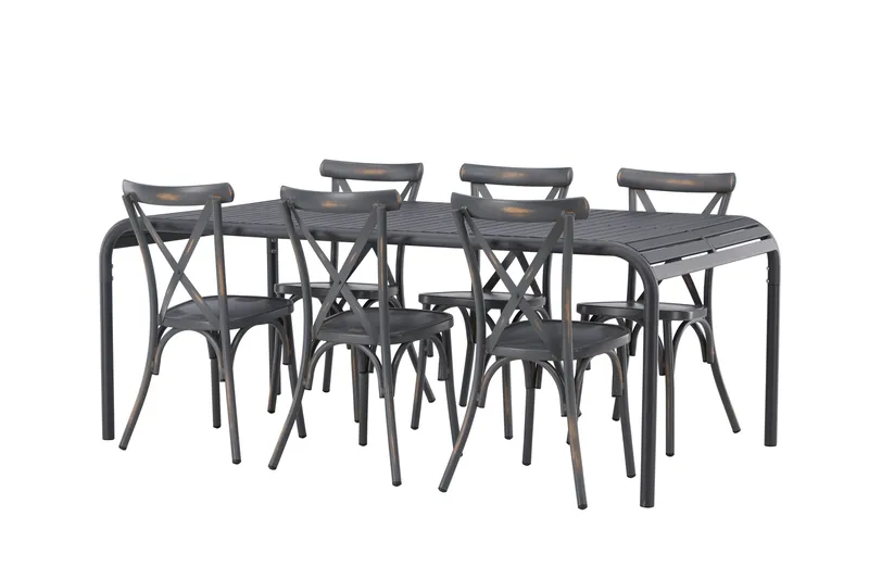 Borneo Spisegruppe 200 cm + 6 Tablas Spisestoler, Mørkegrå/Svart