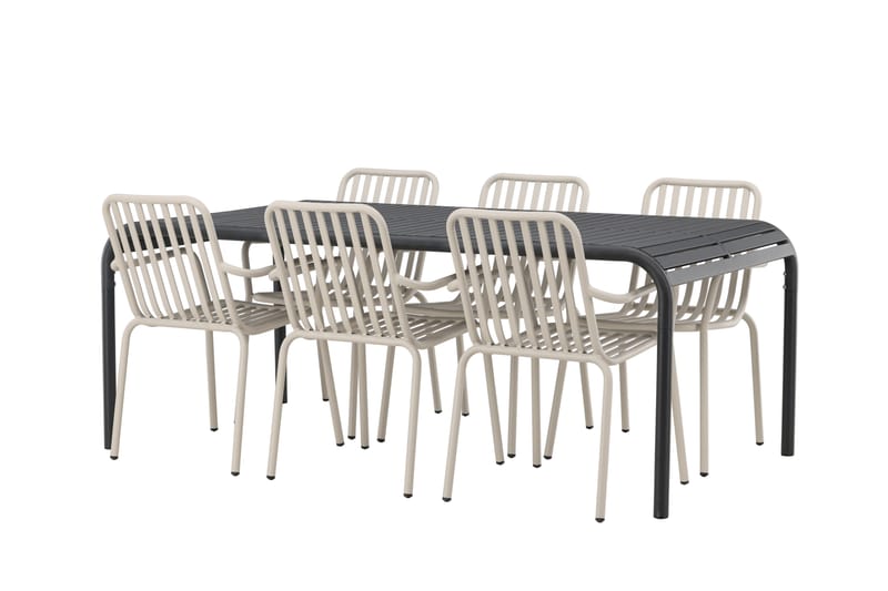 Borneo Spisegruppe 200 cm + 6 Peking Karmstoler, Beige/Svart