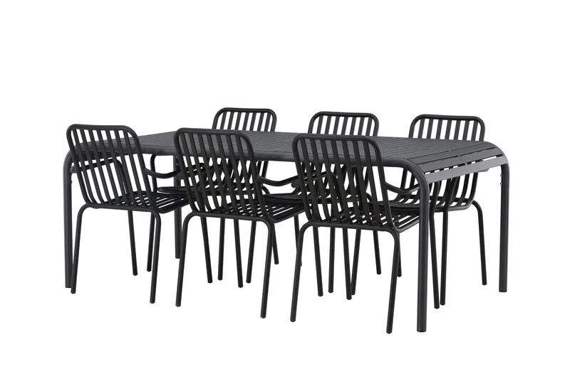 Borneo Spisegruppe 200 cm + 6 Peking Karmstoler, Svart