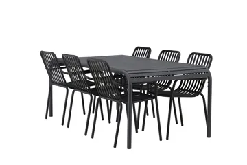 Borneo Spisegruppe 200 cm + 6 Peking Karmstoler - Svart - Hagemøbler & utemiljø - Hagegruppe - Spisegrupper hage