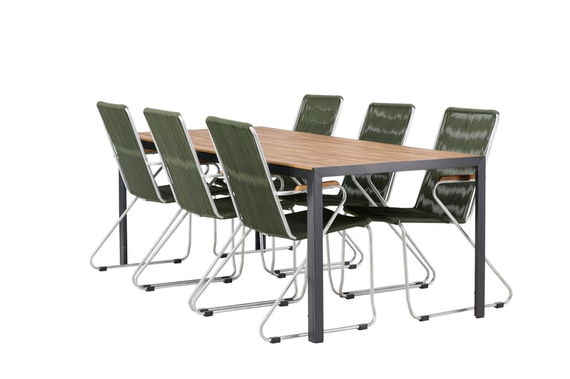 Break Spisegruppe 205 cm + 6 Bois Karmstoler, Grønn/Brun