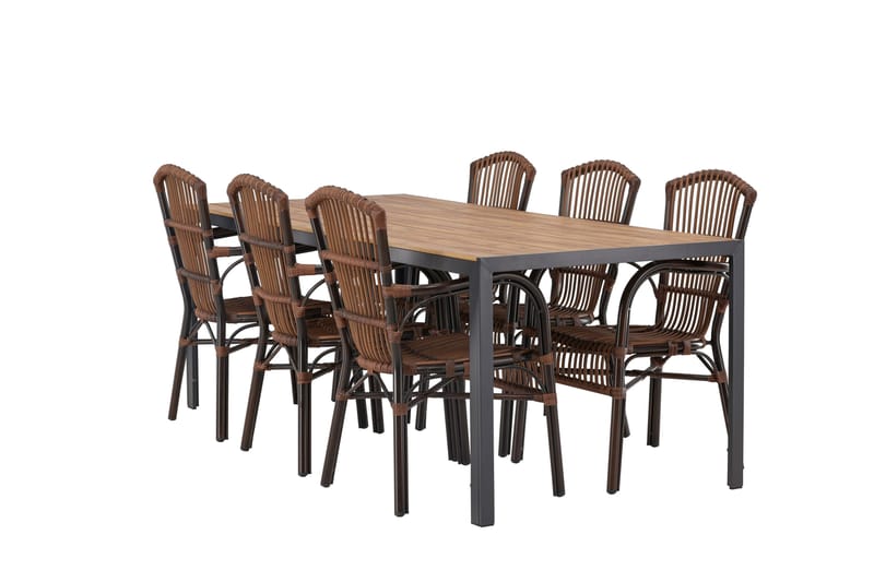 Break Spisegruppe 205 cm + 6 Galera Karmstoler, Brun