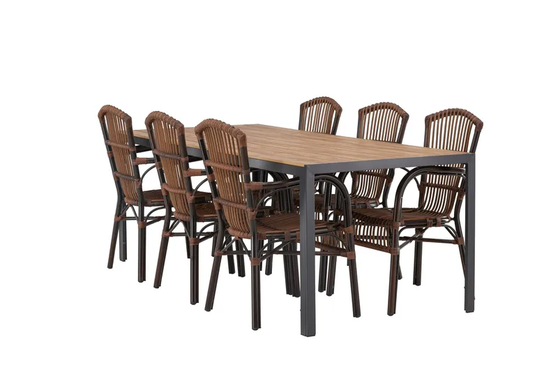 Break Spisegruppe 205 cm + 6 Galera Karmstoler, Brun