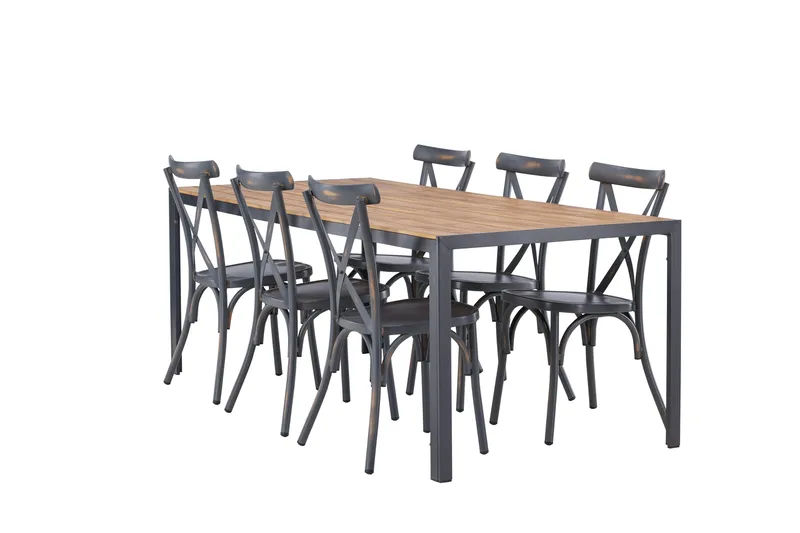 Break Spisegruppe 205 cm + 6 Tablas Spisestoler, Brun/Mørkegrå