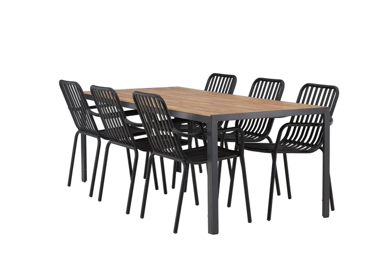 Break Spisegruppe 205 cm + 6 Peking Karmstoler, Svart/Brun