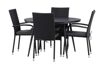 Break Spisegruppe Rund Ø120cm + 4 Anna Spisestoler - Beige/Svart - Hagemøbler & utemiljø - Hagegruppe - Spisegrupper hage