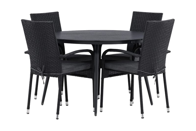 Break Spisegruppe Rund Ø120cm + 4 Anna Spisestoler, Beige/Svart