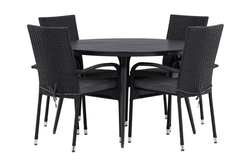 Break Spisegruppe Rund Ø120cm + 4 Anna Spisestoler, Beige/Svart