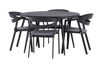 Break Spisegruppe Rund Ø120cm + 4 Slit Spisestoler - Beige/Svart - Hagemøbler & utemiljø - Hagegruppe - Spisegrupper hage