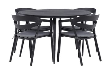 Break Spisegruppe Rund Ø120cm + 4 Slit Spisestoler - Beige/Svart - Hagemøbler & utemiljø - Hagegruppe - Spisegrupper hage