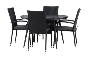 Break Spisegruppe Rund Ø120cm + 4 Anna Spisestoler - Beige/Svart - Hagemøbler & utemiljø - Hagegruppe - Spisegrupper hage