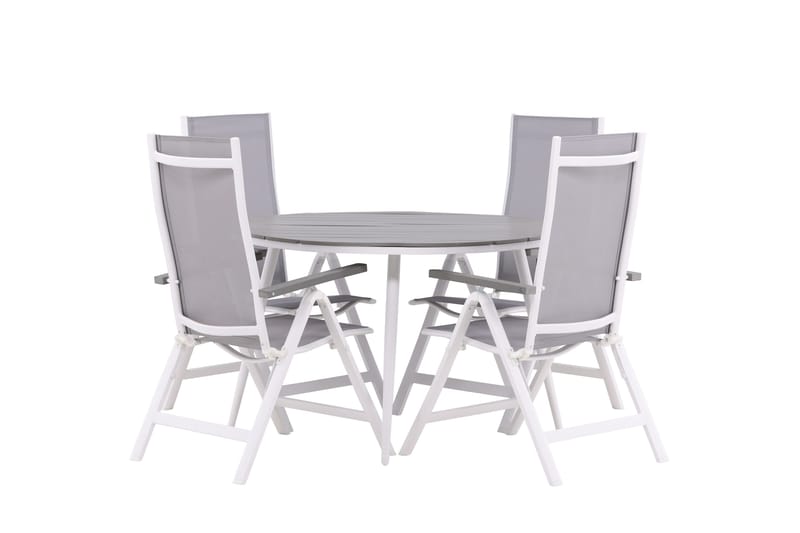 Break Spisegruppe Rund 120 cm + 4 Albany Posisjonsstol - Hvit/Grå - Hagemøbler & utemiljø - Hagegruppe - Spisegrupper hage