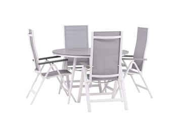 Break Spisegruppe Rund 120 cm + 4 Albany Posisjonsstol - Hvit/Grå - Hagemøbler & utemiljø - Hagegruppe - Spisegrupper hage