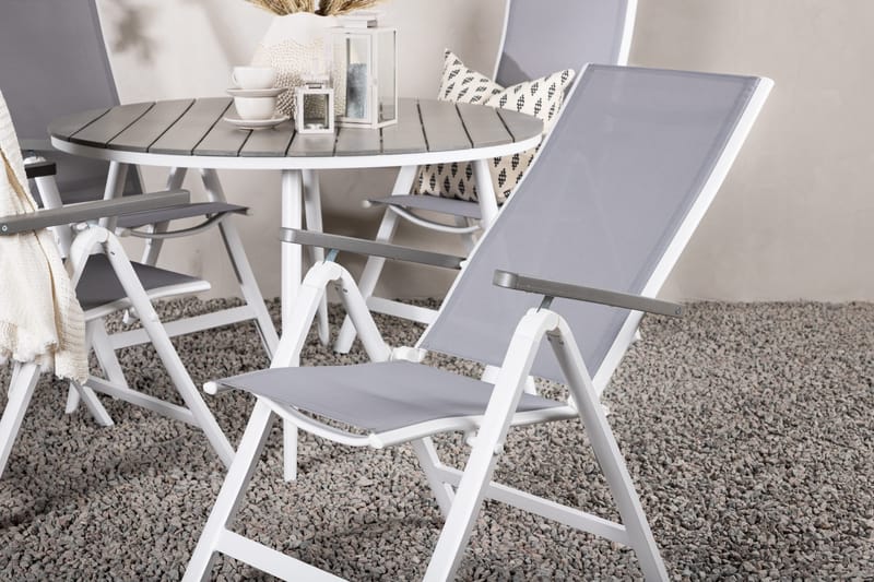 Break Spisegruppe Rund 120 cm + 4 Albany Posisjonsstol - Hvit/Grå - Hagemøbler & utemiljø - Hagegruppe - Spisegrupper hage