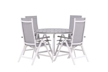 Break Spisegruppe Rund 120 cm + 4 Albany Posisjonsstol - Hvit/Grå - Hagemøbler & utemiljø - Hagegruppe - Spisegrupper hage