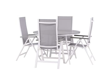 Break Spisegruppe Rund 120 cm + 4 Albany Posisjonsstol - Hvit/Grå - Hagemøbler & utemiljø - Hagegruppe - Spisegrupper hage
