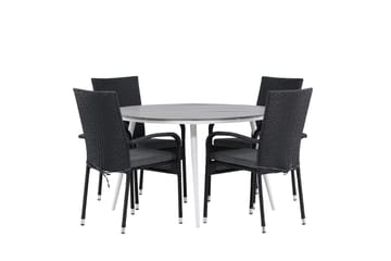 Break Spisegruppe Rund 120 cm + 4 Anna Spisestol - Svart/Grå - Hagemøbler & utemiljø - Hagegruppe - Spisegrupper hage