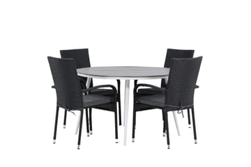 Break Spisegruppe Rund 120 cm + 4 Anna Spisestol - Svart/Grå - Hagemøbler & utemiljø - Hagegruppe - Spisegrupper hage