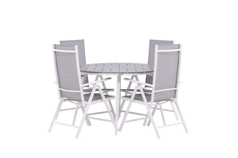 Break Spisegruppe Rund 120 cm + 4 Break Posisjonsstol, Hvit/Grå
