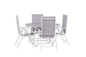 Break Spisegruppe Rund 120 cm + 4 Break Posisjonsstol - Hvit/Grå - Hagemøbler & utemiljø - Hagegruppe - Spisegrupper hage