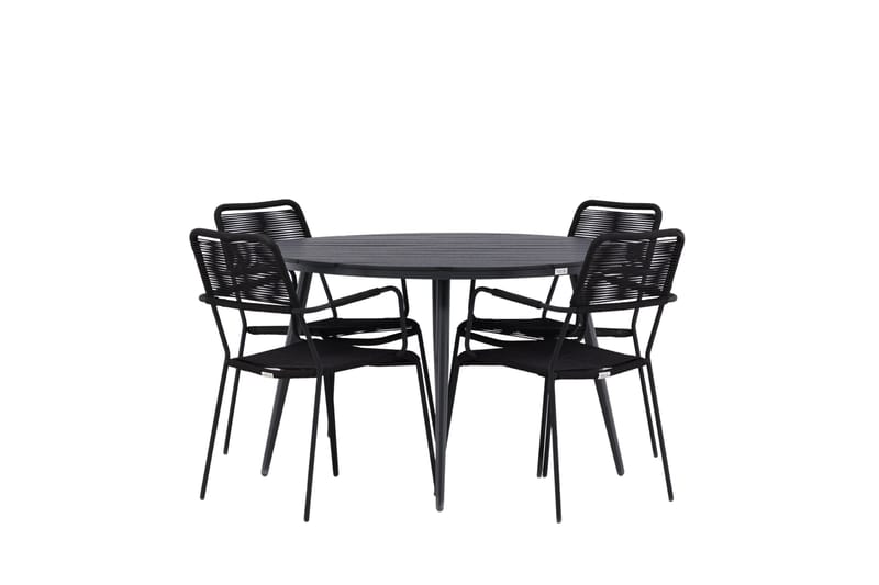 Break Spisegruppe Rund 120 cm + 4 Lindos Karmstol, Svart