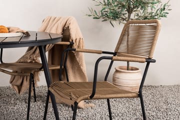 Break Spisegruppe Rund 120 cm + 4 Lindos Karmstoler - Svart/Beige - Hagemøbler & utemiljø - Hagegruppe - Spisegrupper hage