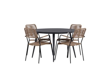 Break Spisegruppe Rund 120 cm + 4 Lindos Karmstoler - Svart/Beige - Hagemøbler & utemiljø - Hagegruppe - Spisegrupper hage