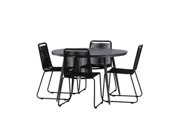 Break Spisegruppe Rund 120 cm + 4 Lindos Stablebar Stol - Svart - Hagemøbler & utemiljø - Hagegruppe - Spisegrupper hage