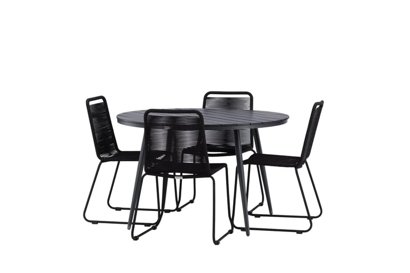 Break Spisegruppe Rund 120 cm + 4 Lindos Stablebar Stol - Svart - Hagemøbler & utemiljø - Hagegruppe - Spisegrupper hage