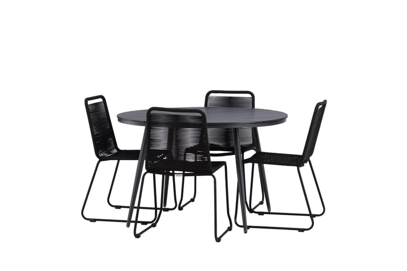 Break Spisegruppe Rund 120 cm + 4 Lindos Stablebar Stol - Svart - Hagemøbler & utemiljø - Hagegruppe - Spisegrupper hage