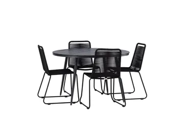 Break Spisegruppe Rund 120 cm + 4 Lindos Stablebar Stol - Svart - Hagemøbler & utemiljø - Hagegruppe - Spisegrupper hage