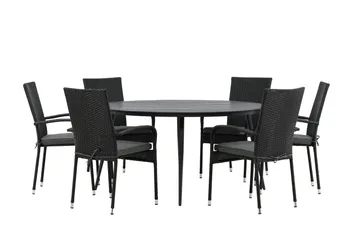 Break Spisegruppe Rund 150 cm + 6 Anna Spisestol - Svart - Hagemøbler & utemiljø - Hagegruppe - Spisegrupper hage