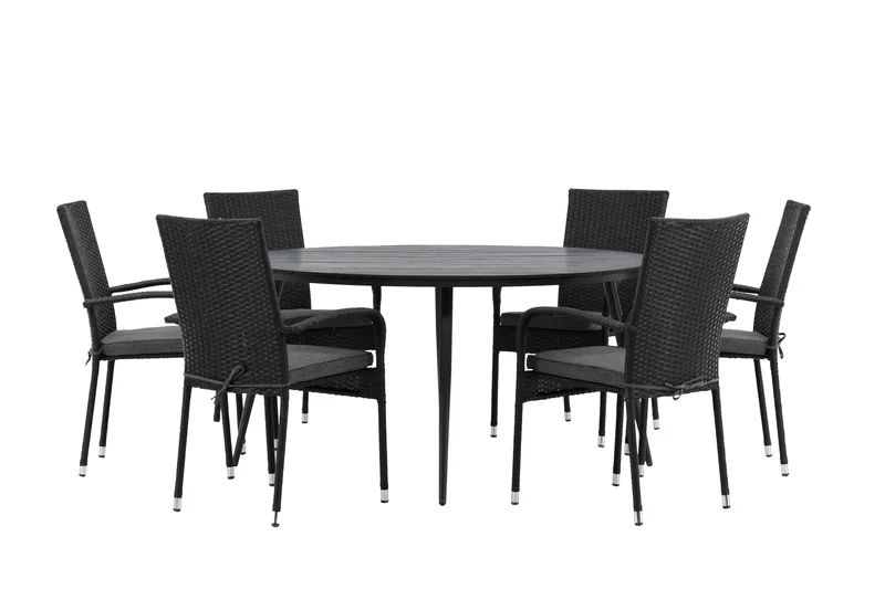 Break Spisegruppe Rund 150 cm + 6 Anna Spisestol - Svart - Hagemøbler & utemiljø - Hagegruppe - Spisegrupper hage