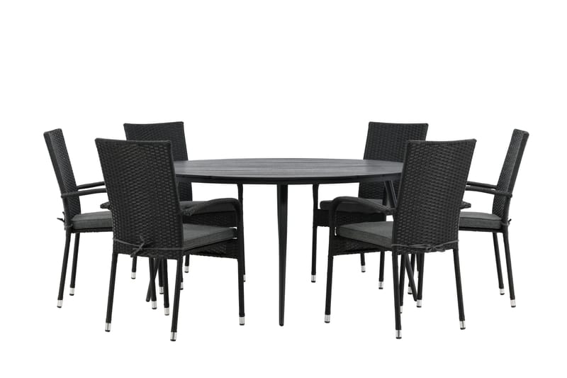 Break Spisegruppe Rund 150 cm + 6 Anna Spisestol, Svart