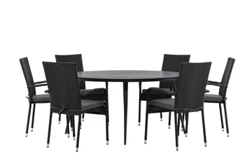 Break Spisegruppe Rund 150 cm + 6 Anna Spisestol - Svart - Hagemøbler & utemiljø - Hagegruppe - Spisegrupper hage