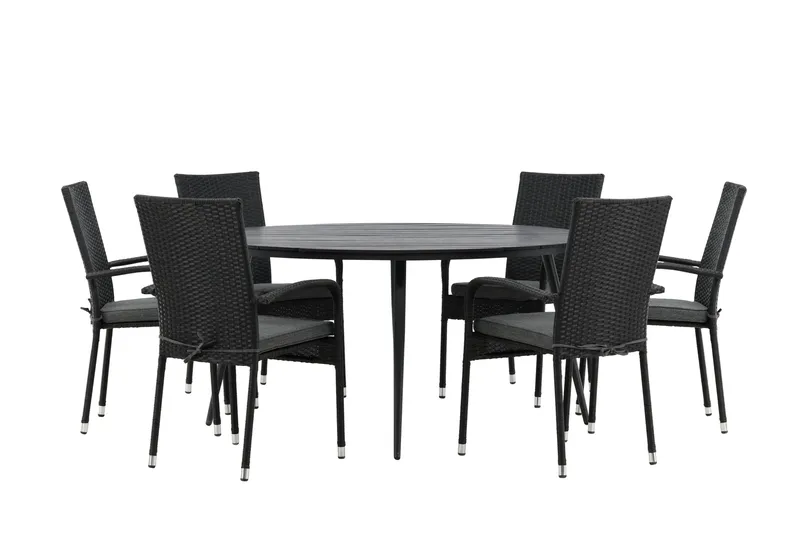 Break Spisegruppe Rund 150 cm + 6 Anna Spisestol, Svart