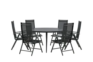 Break Spisegruppe Rund 150 cm + 6 Break Posisjonsstol - Svart - Hagemøbler & utemiljø - Hagegruppe - Spisegrupper hage