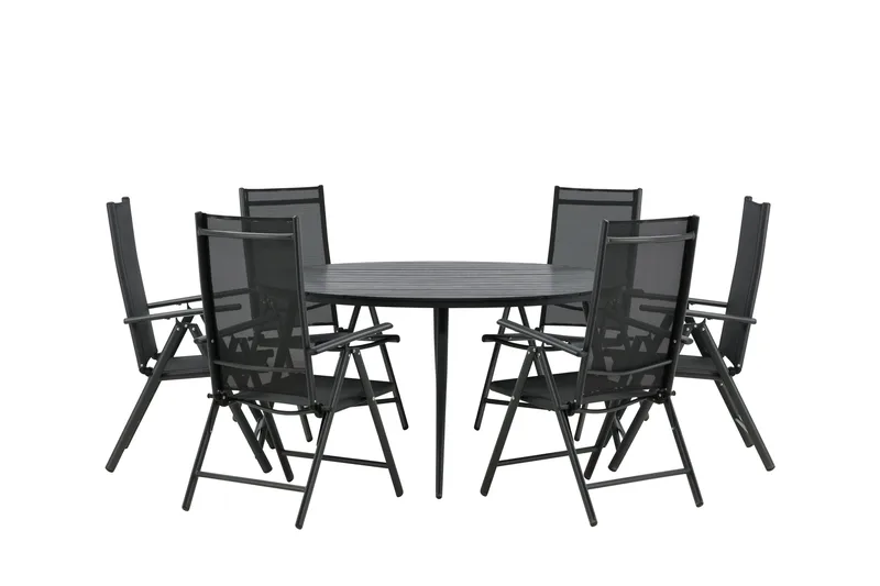 Break Spisegruppe Rund 150 cm + 6 Break Posisjonsstol - Svart - Hagemøbler & utemiljø - Hagegruppe - Spisegrupper hage