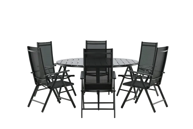 Break Spisegruppe Rund 150 cm + 6 Break Posisjonsstol - Svart - Hagemøbler & utemiljø - Hagegruppe - Spisegrupper hage