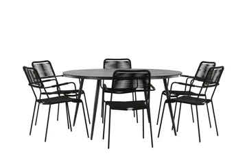 Break Spisegruppe Rund 150 cm + 6 Lindos Karmstol - Svart - Hagemøbler & utemiljø - Hagegruppe - Spisegrupper hage