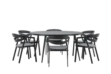 Break Spisegruppe Rund 150 cm + 6 Slit Spisestol - Svart - Hagemøbler & utemiljø - Hagegruppe - Spisegrupper hage
