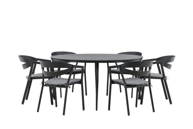 Break Spisegruppe Rund 150 cm + 6 Slit Spisestol - Svart - Hagemøbler & utemiljø - Hagegruppe - Spisegrupper hage